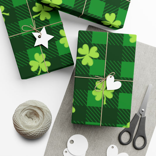 Green Plaid Four Leaf Clover Wrapping Papers