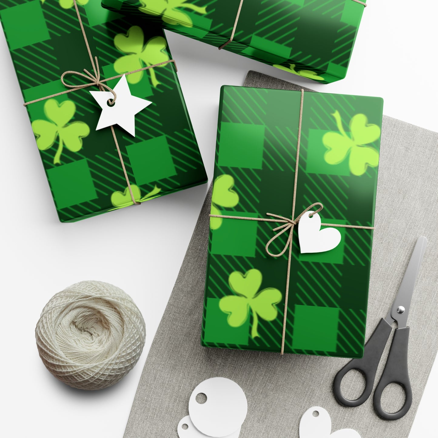 Green Plaid Four Leaf Clover Wrapping Papers