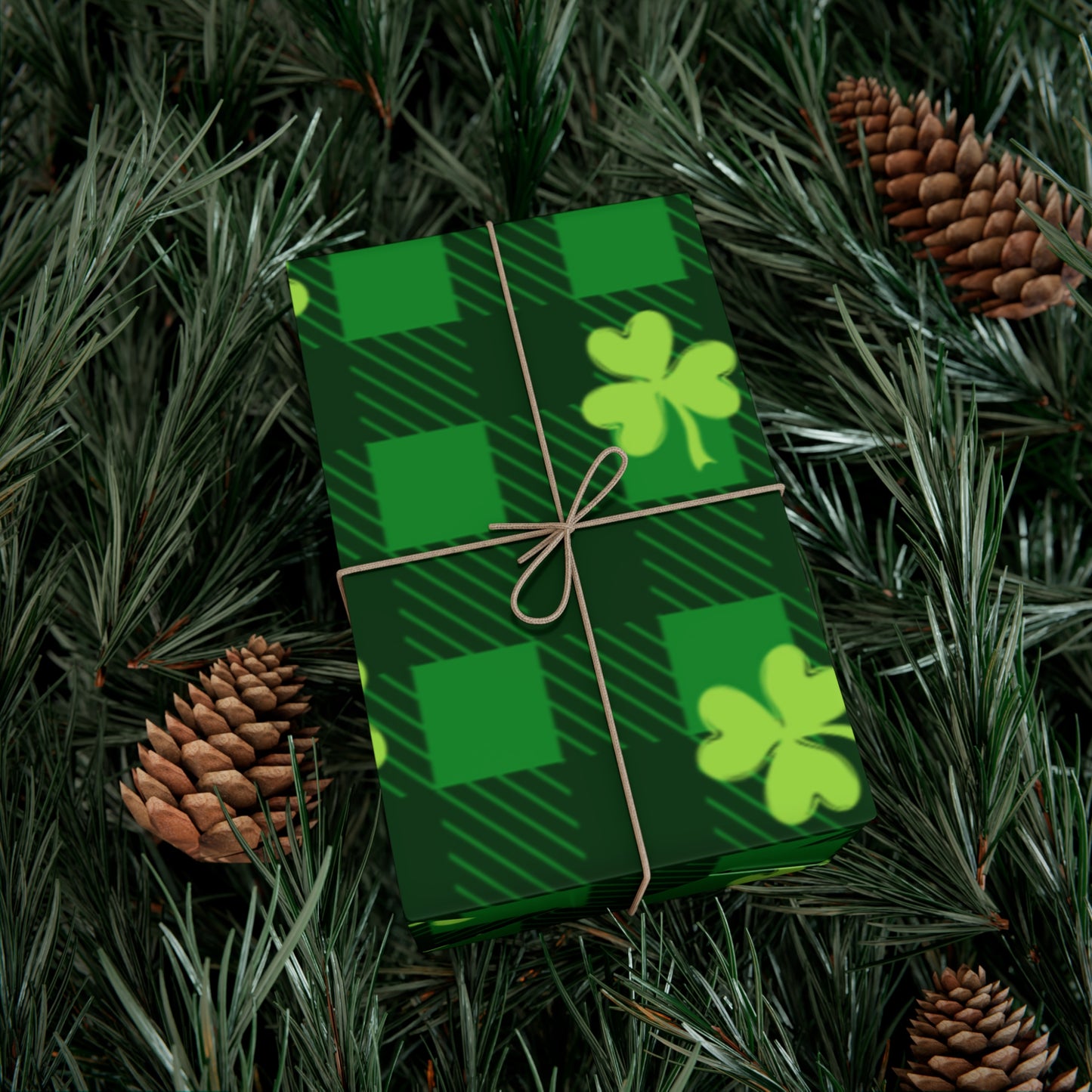 Green Plaid Four Leaf Clover Wrapping Papers