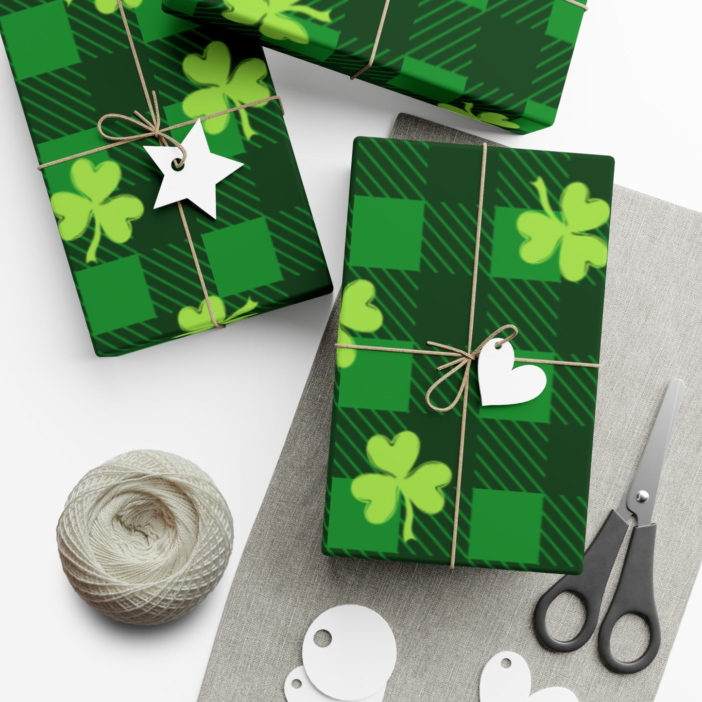 Green Plaid Four Leaf Clover Wrapping Papers