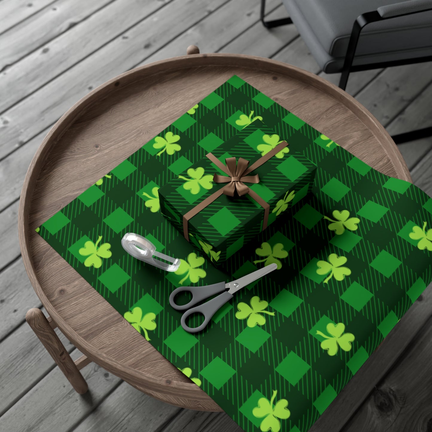 Green Plaid Four Leaf Clover Wrapping Papers