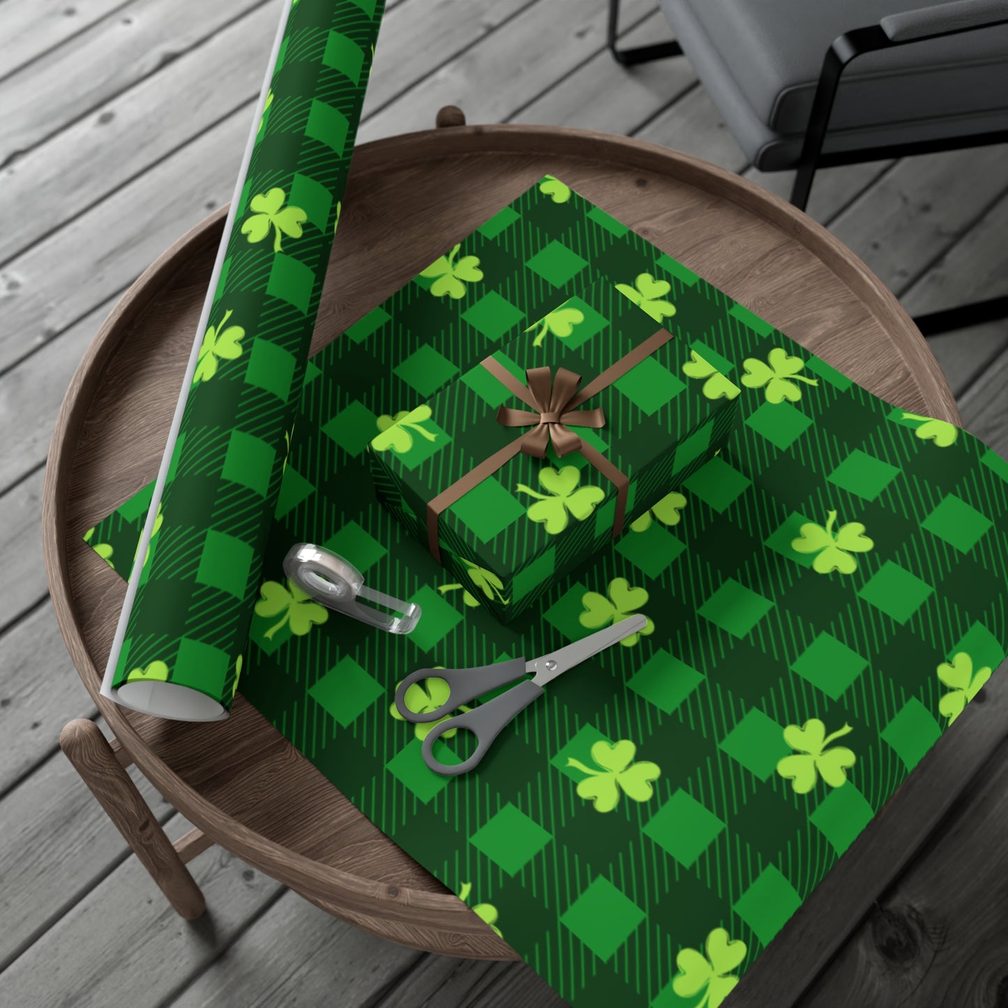 Green Plaid Four Leaf Clover Wrapping Papers