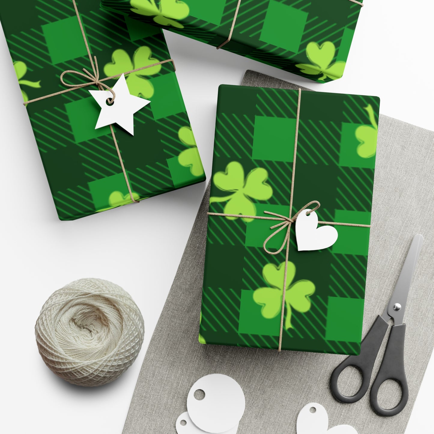 Green Plaid Four Leaf Clover Wrapping Papers