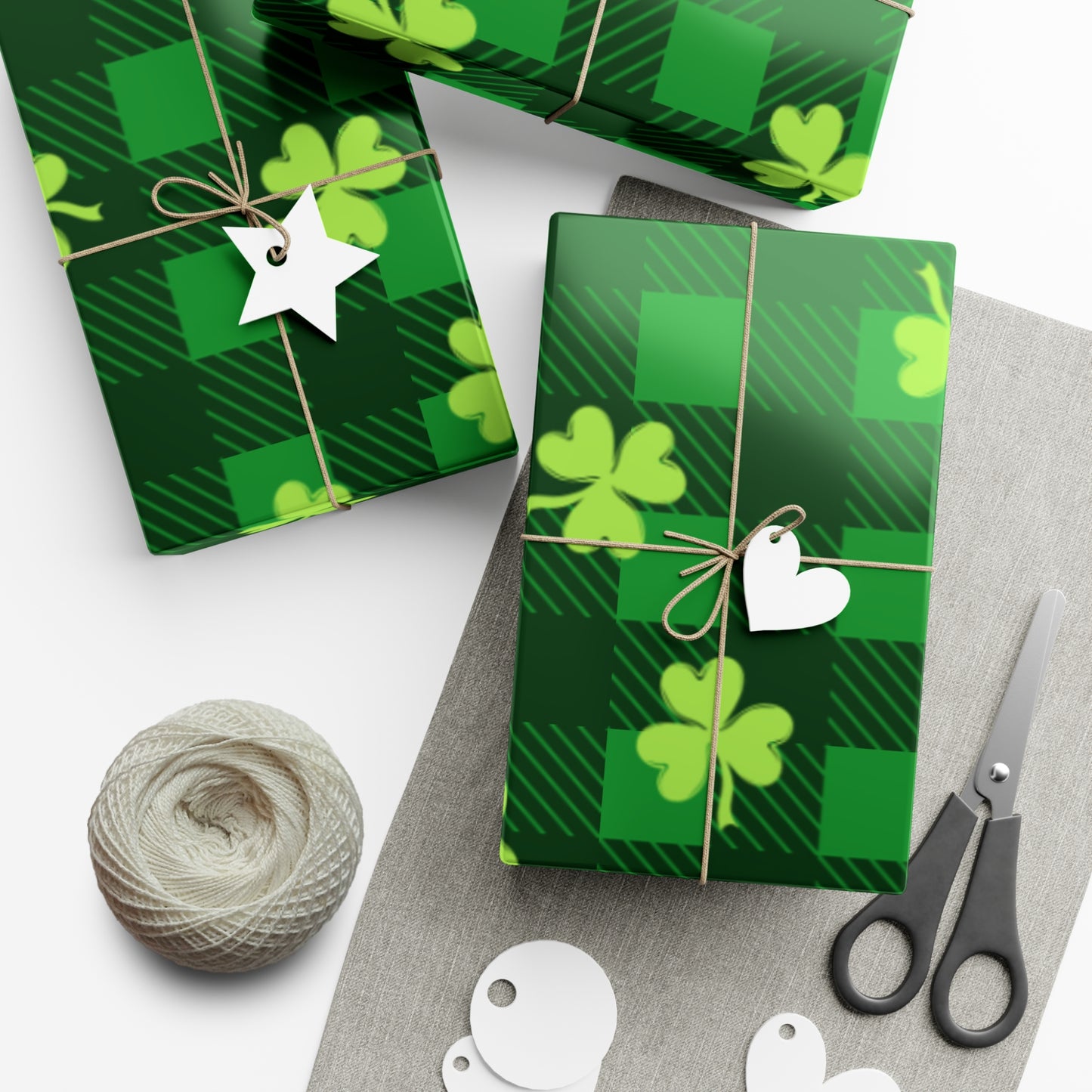 Green Plaid Four Leaf Clover Wrapping Papers