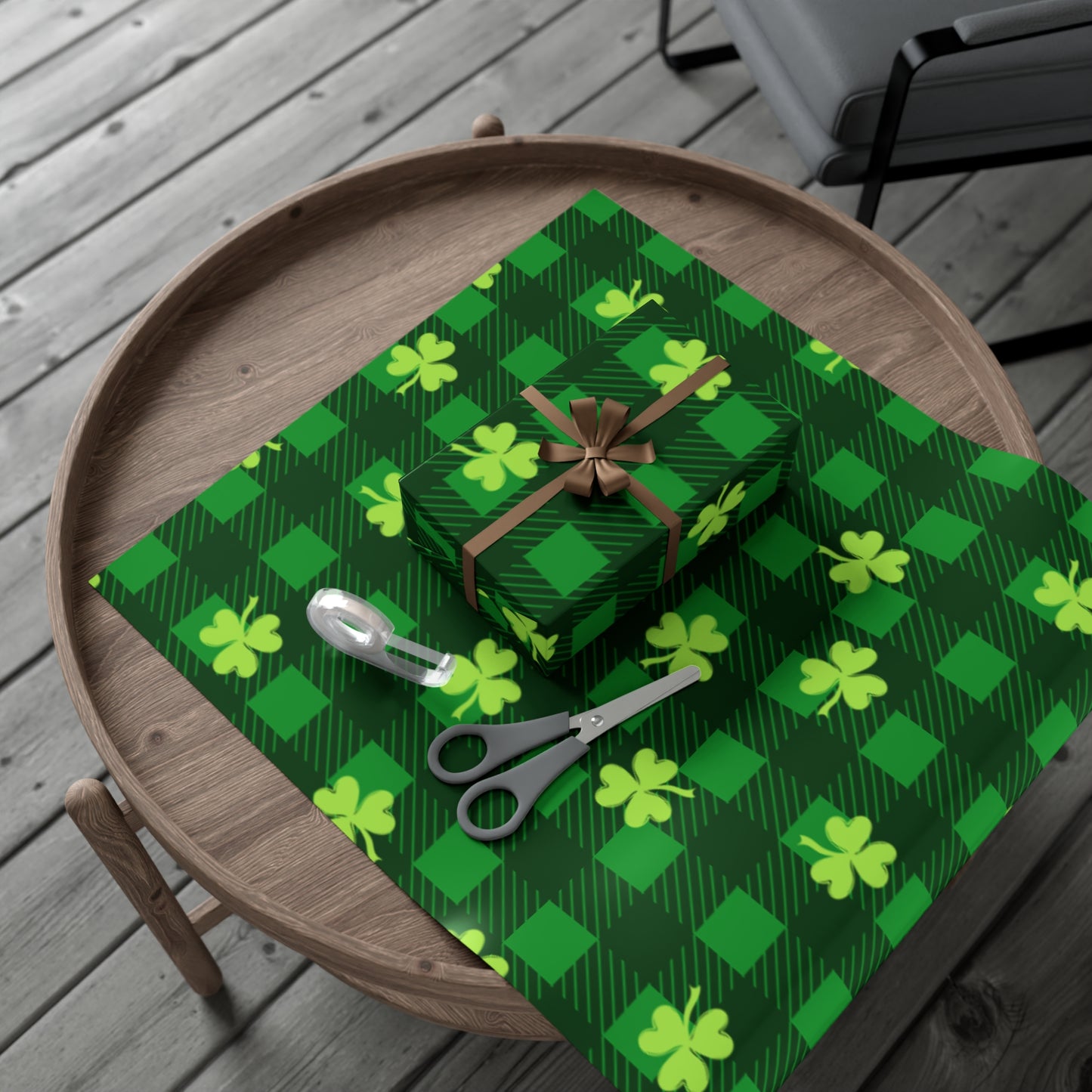 Green Plaid Four Leaf Clover Wrapping Papers