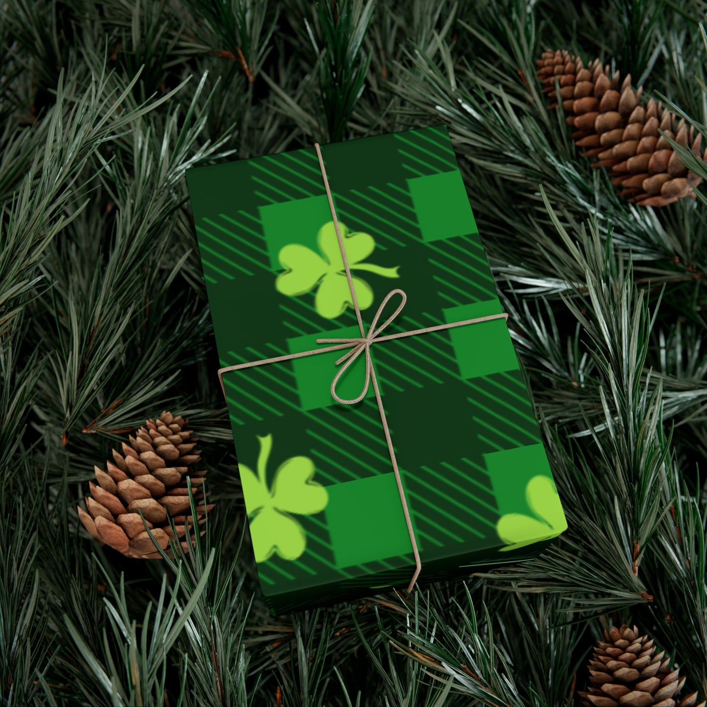 Green Plaid Four Leaf Clover Wrapping Papers