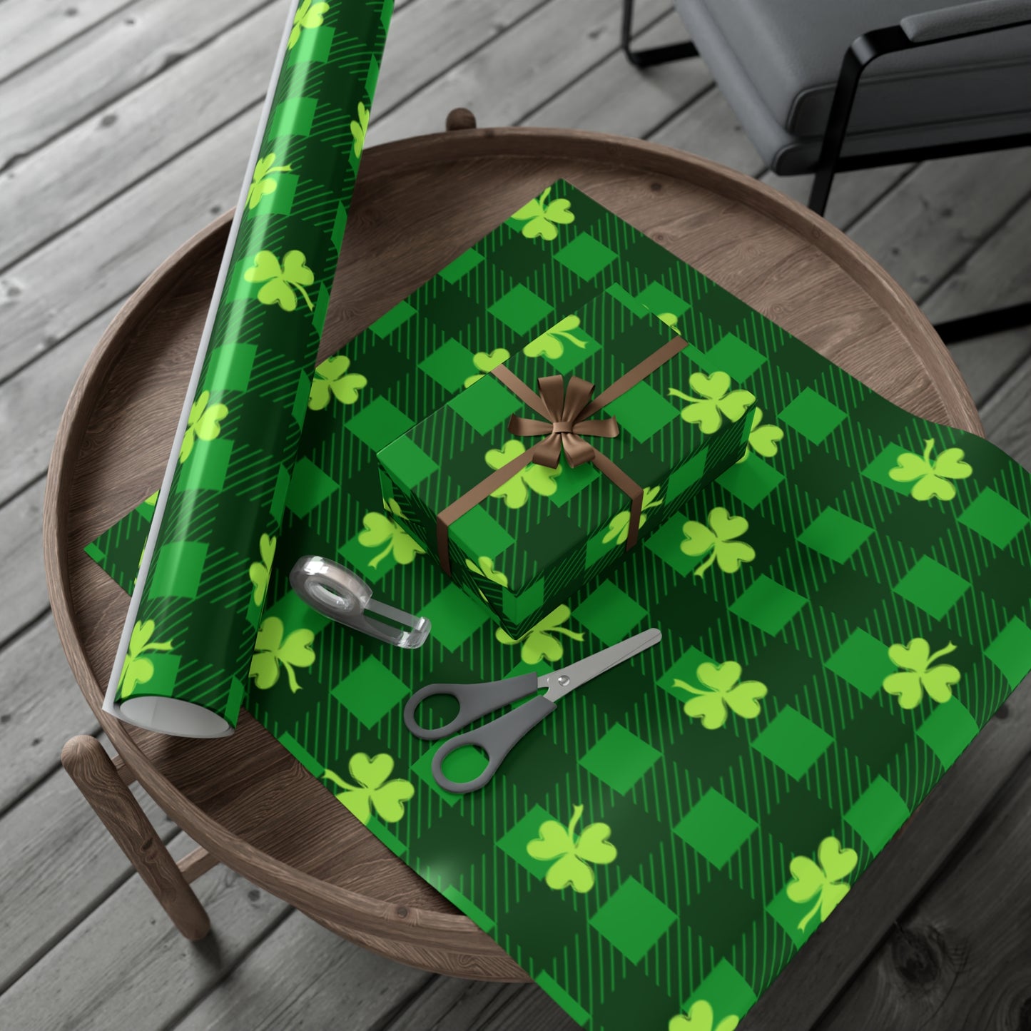 Green Plaid Four Leaf Clover Wrapping Papers